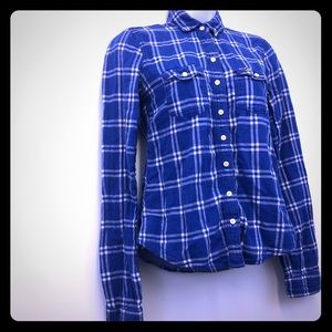 Hollister Women’s Blue Soft Flannel Shirt Button